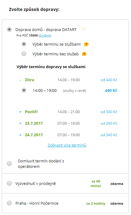 Doprava formulář