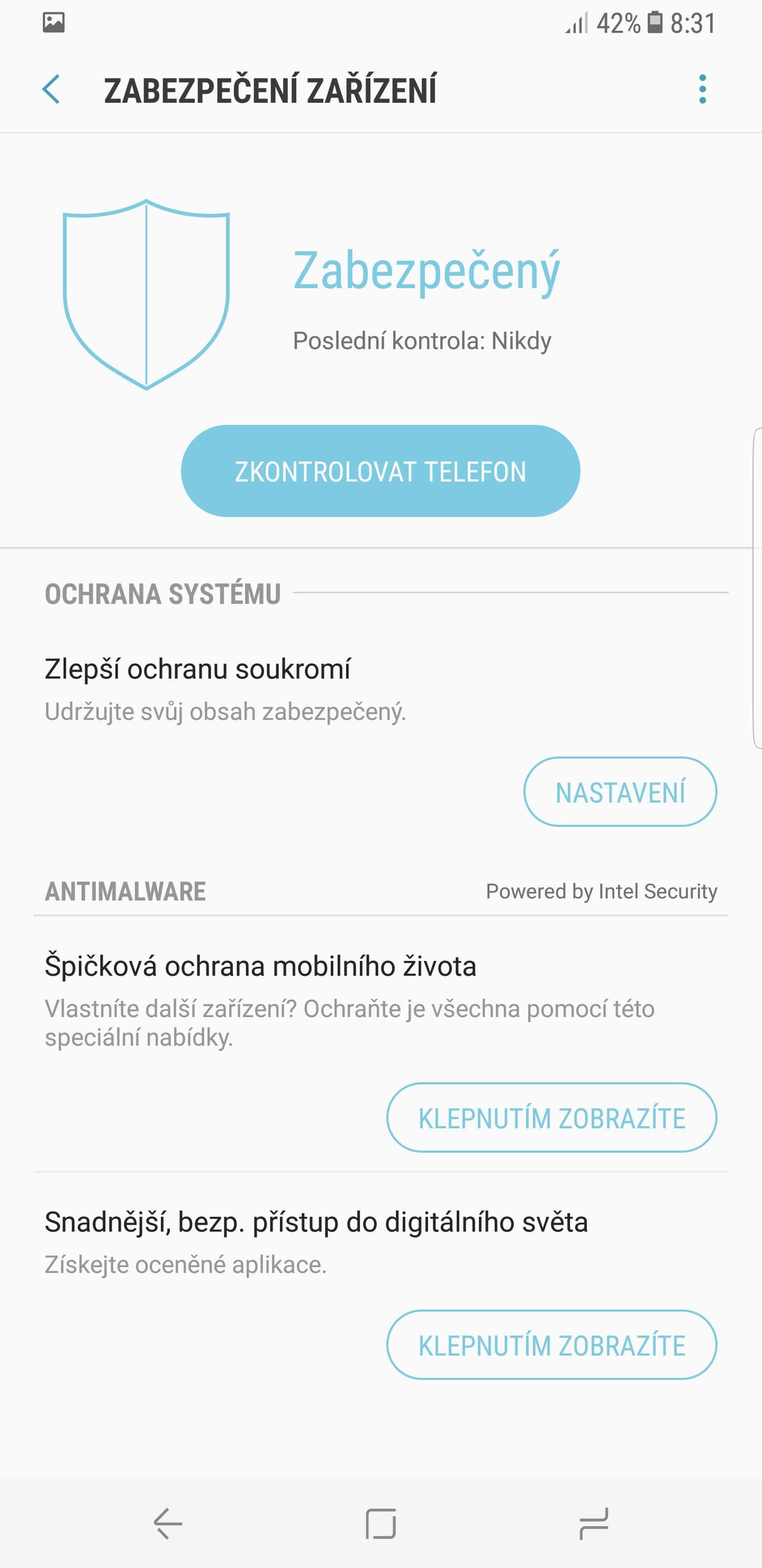 Samsung Galaxy S8 zabezpečení