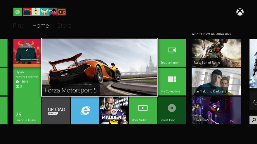 Xbox One hlavní obrazovka Xbox One hlavní obrazovka
