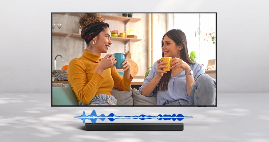 zapnutá televize se soundbarem Samsung
