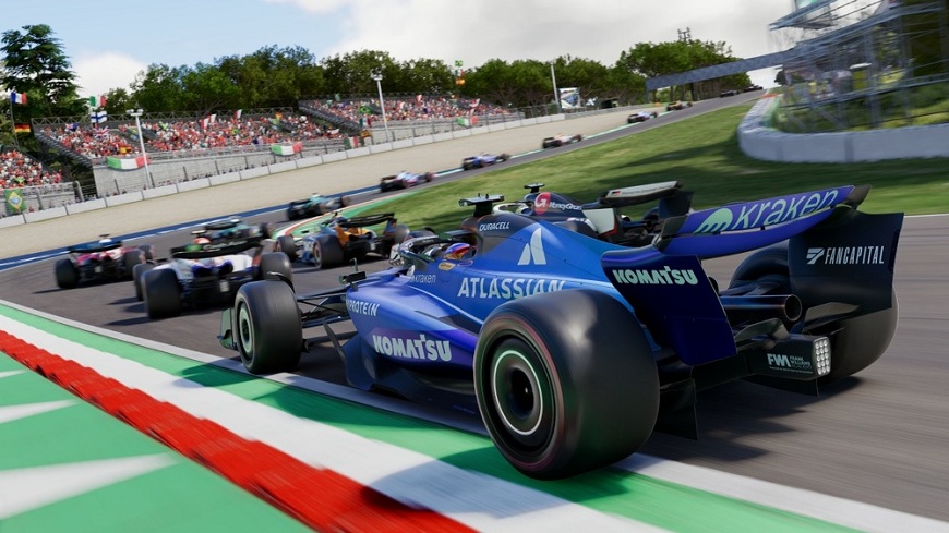 Přijďte si vyzkoušet špičkové herní vybavení v herní zóně DATART XP ve Zlíně Formule jezdící v závodě ve hře F1 25.