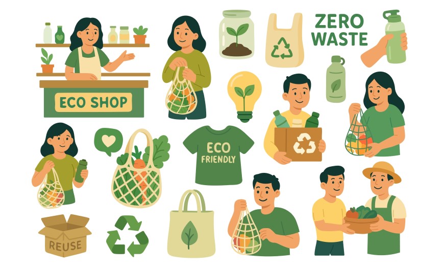 ☘️Co je greenwashing, jak ho poznat a jaké změny přináší nová směrnice EU? Ilustrace eko obchodu