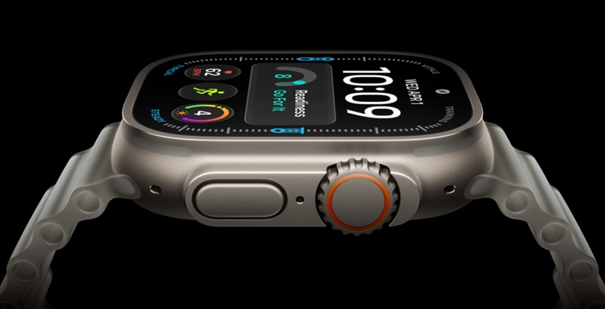 pohled na Apple Watch Ultra 4 zboku
