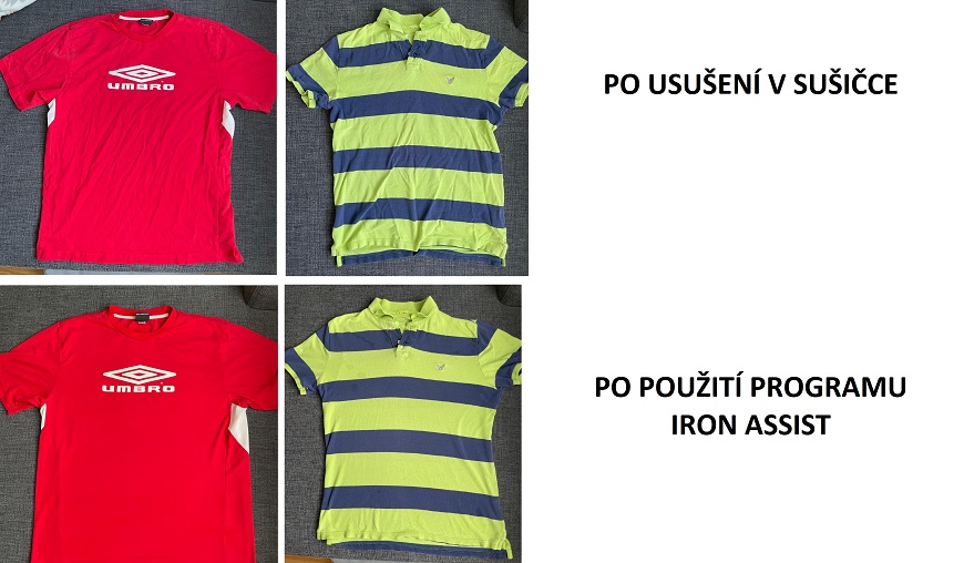 Trička před a po ošetření parou Iron Assist s pračkou Bosch