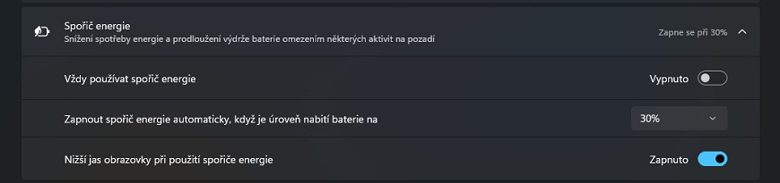 Spořič energie v rozhraní Windows.