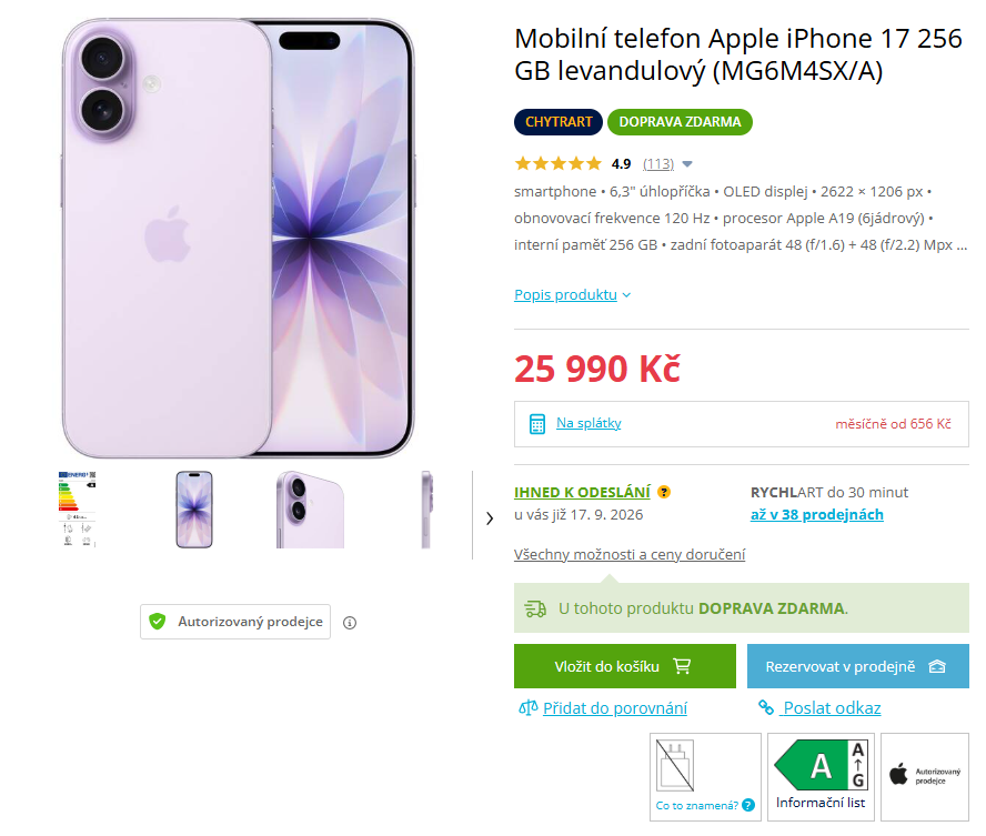 ukázka detailu produktu s cenou CHYTRART